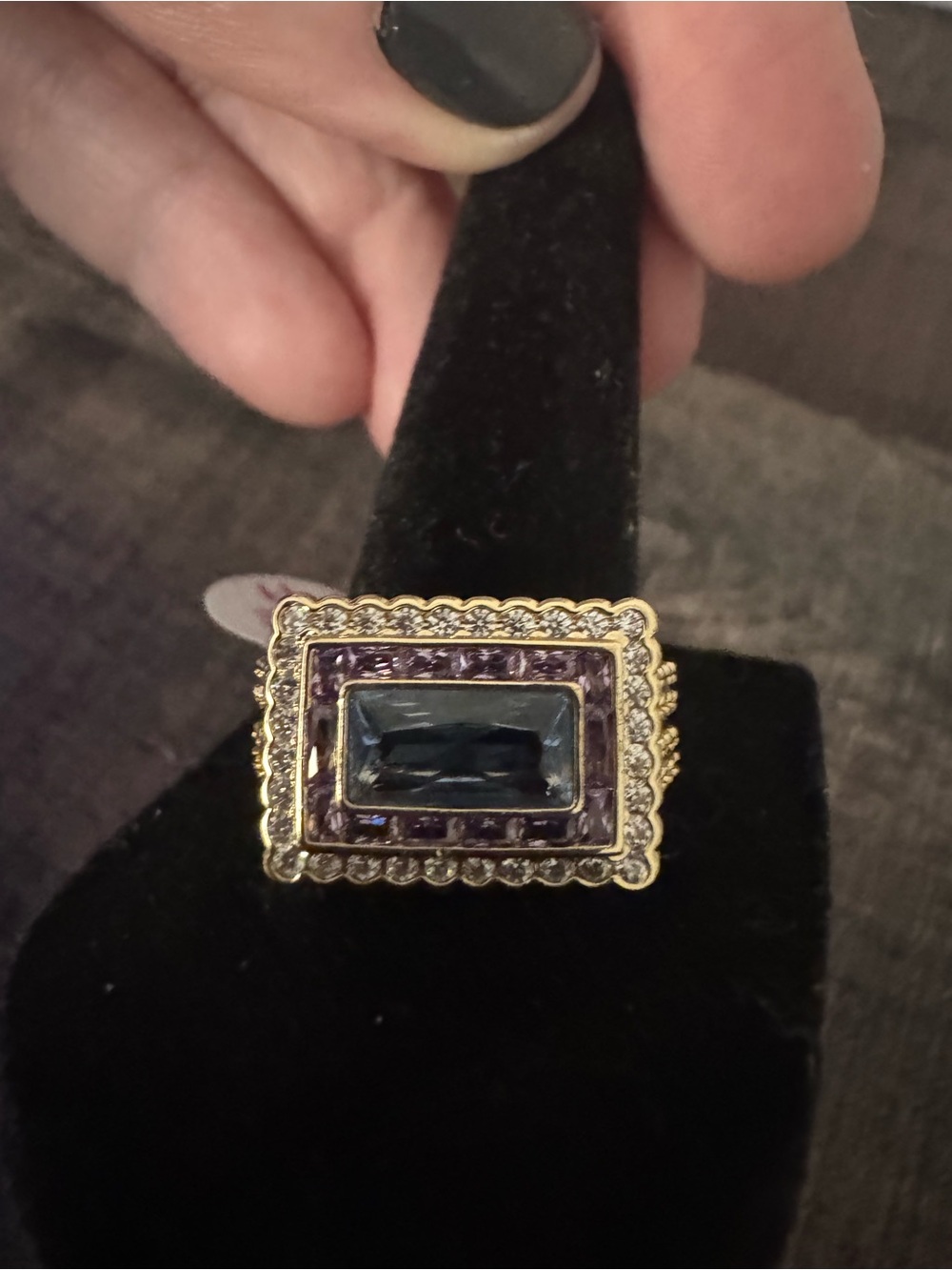 💎 Bomb Party Art Deco Blue & Purple Statement Ring – Size 11